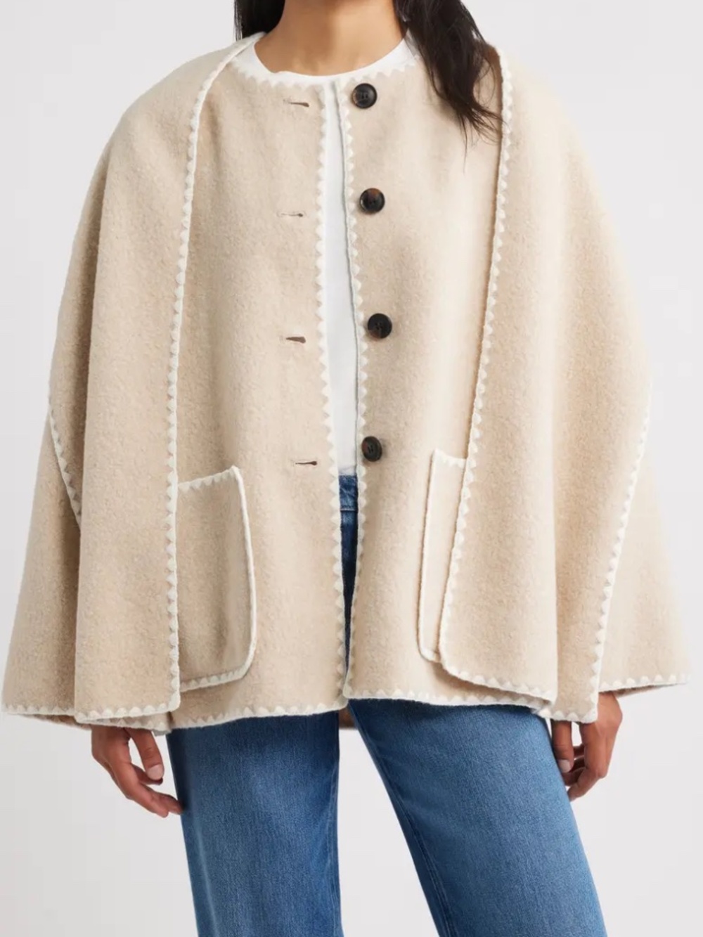 BCBG Embroidered Trim Scarf Coat - Picture 2 of 6